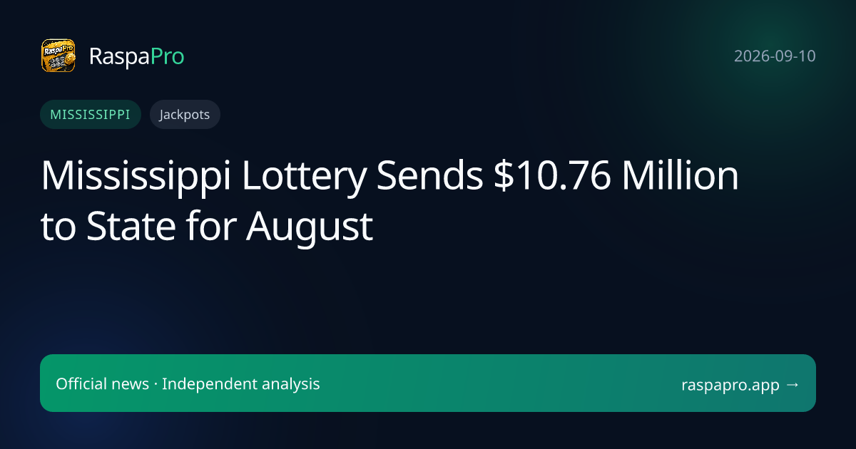 Mississippi Lottery Sends $10.76 Million to State for August