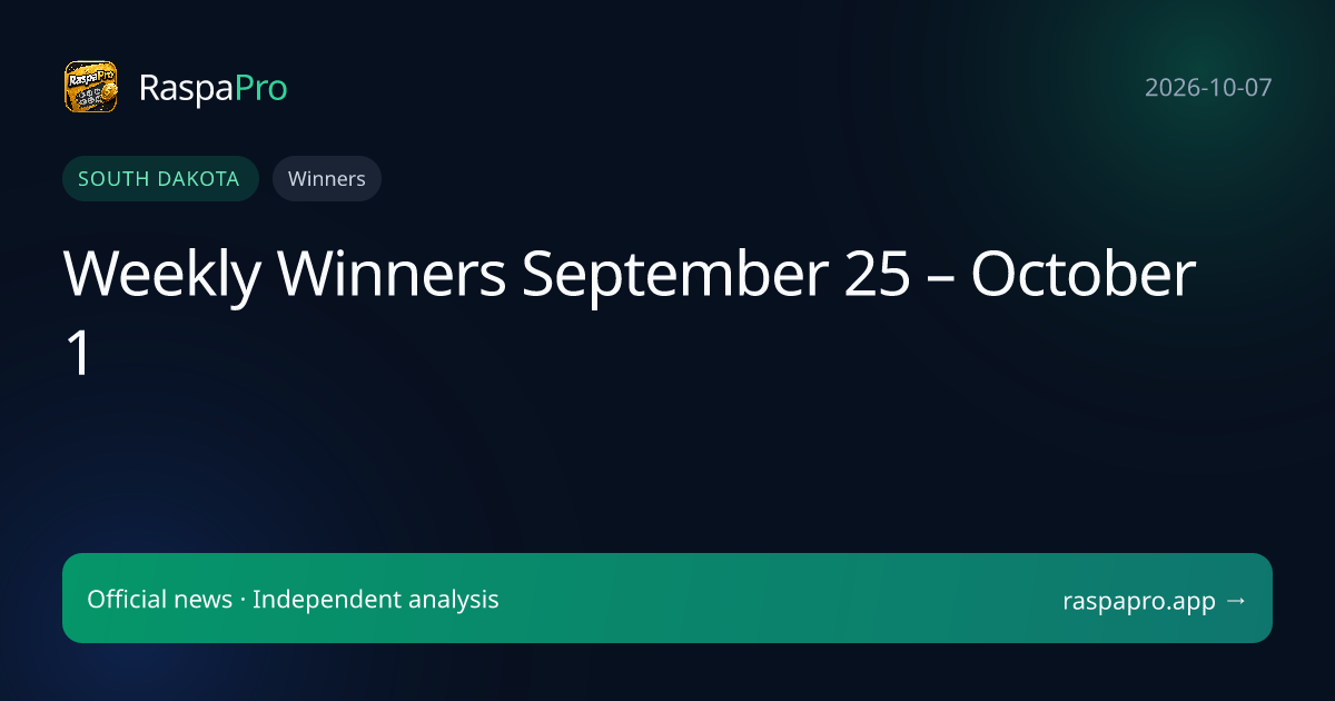 Weekly Winners September 25 – October 1