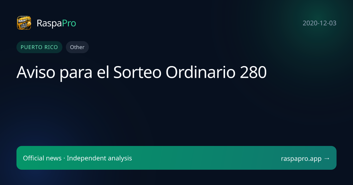 Aviso para el Sorteo Ordinario 280