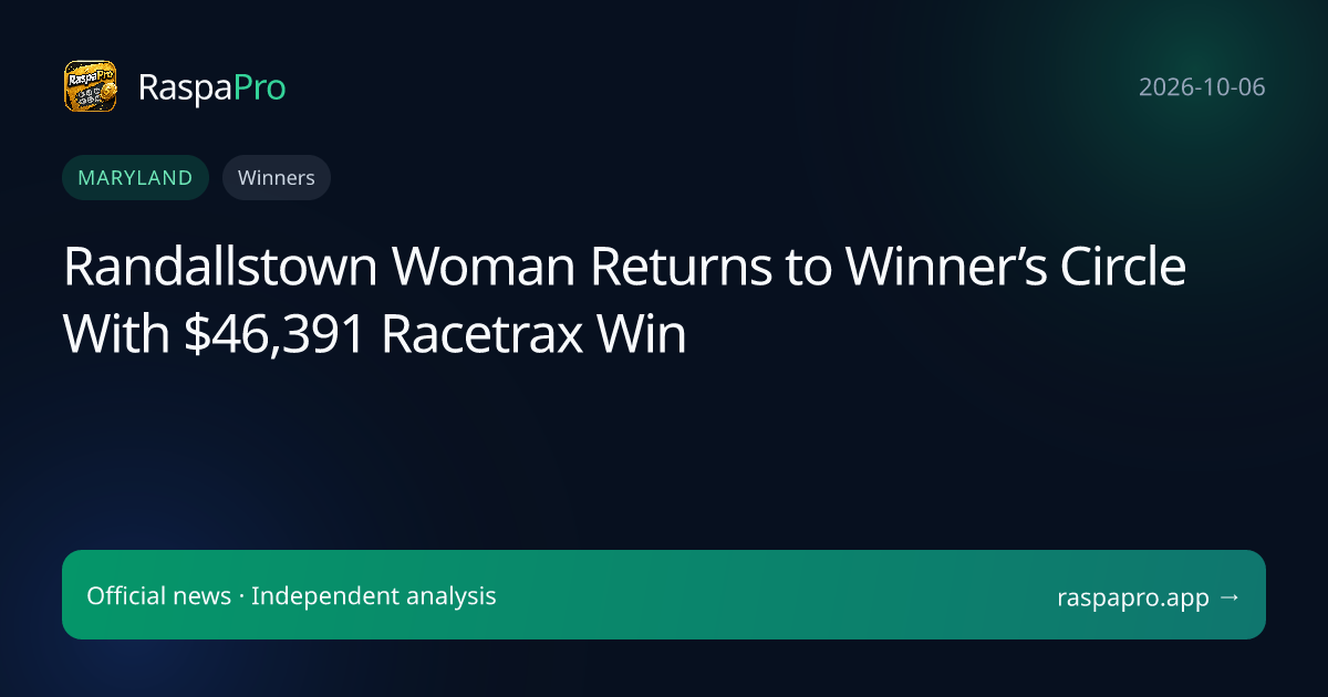 Randallstown Woman Returns to Winner’s Circle With $46,391 Racetrax Win