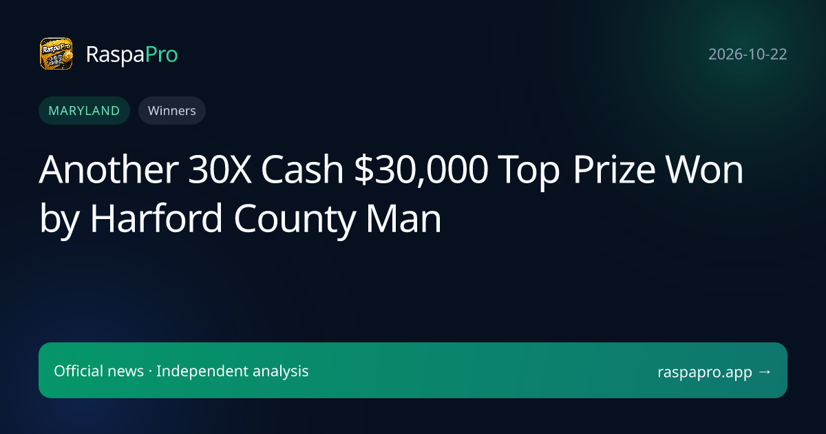 Another 30X Cash $30,000 Top Prize Won by Harford County Man