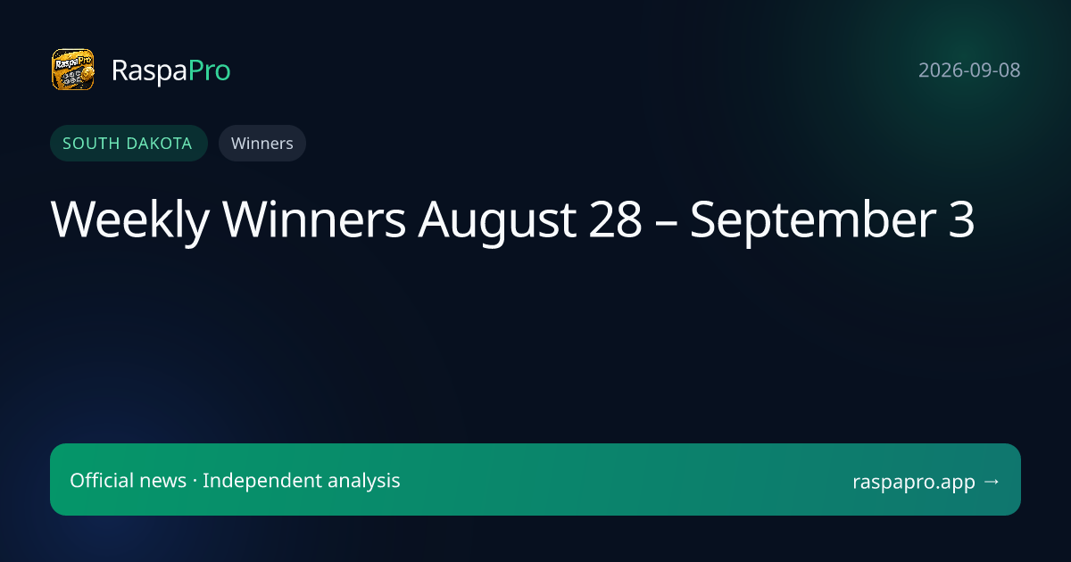 Weekly Winners August 28 – September 3