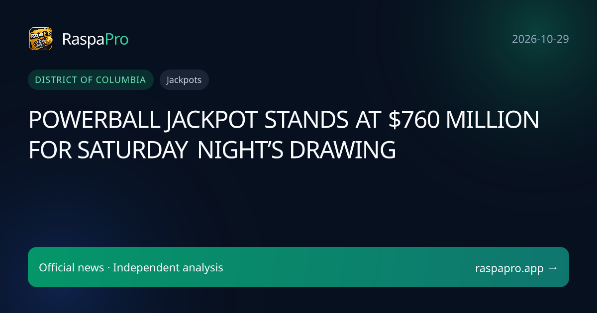 POWERBALL JACKPOT STANDS AT $760 MILLION FOR SATURDAY NIGHT’S DRAWING