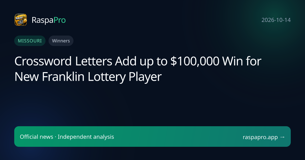 Crossword Letters Add up to $100,000 Win for New Franklin Lottery Player