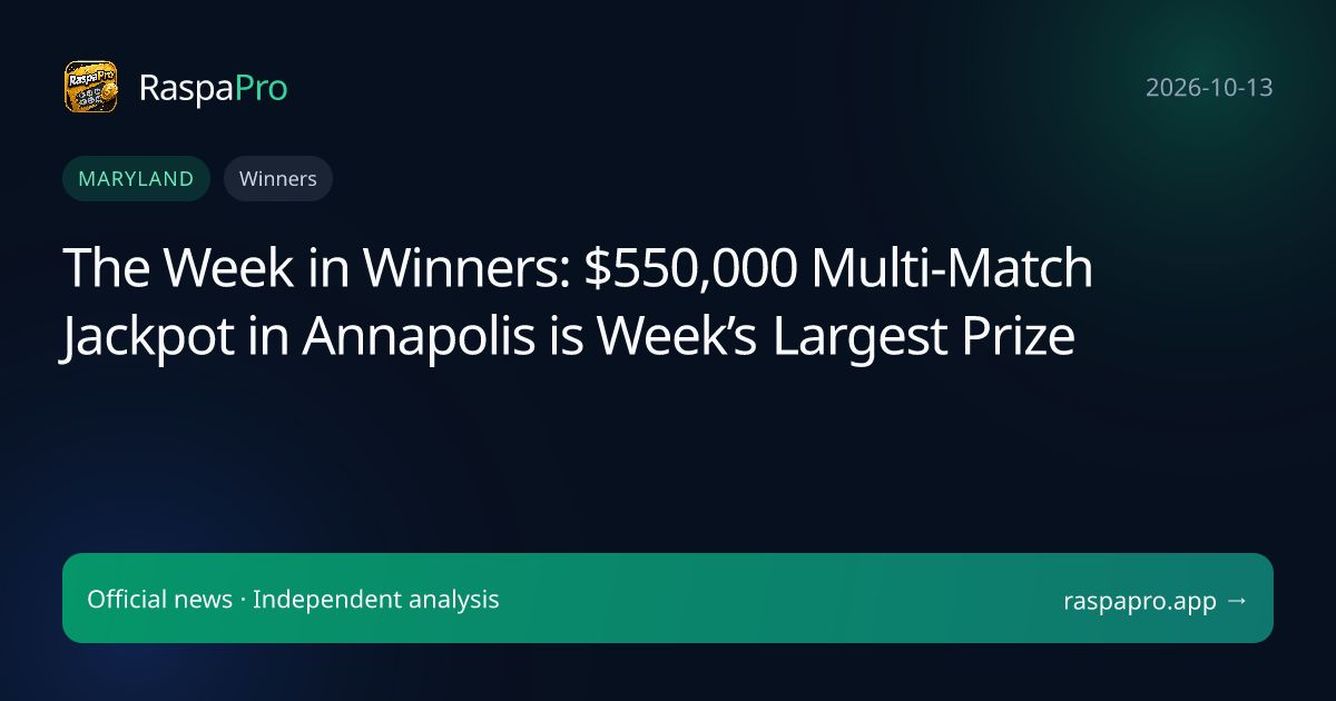 The Week in Winners: $550,000 Multi-Match Jackpot in Annapolis is Week’s Largest Prize