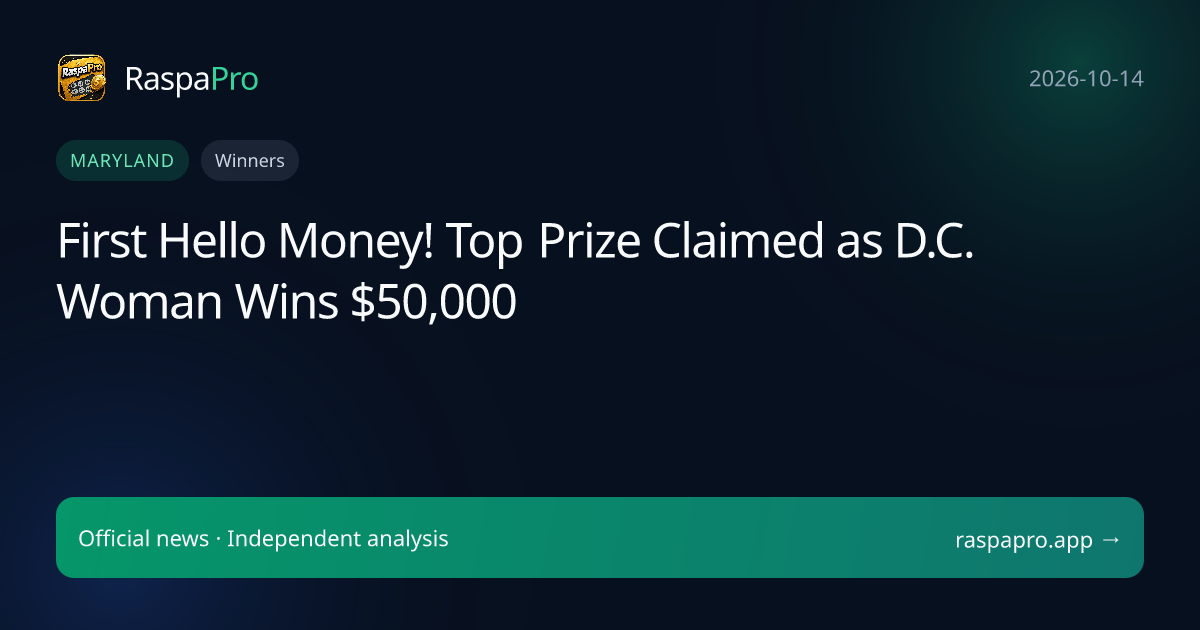 First Hello Money! Top Prize Claimed as D.C. Woman Wins $50,000