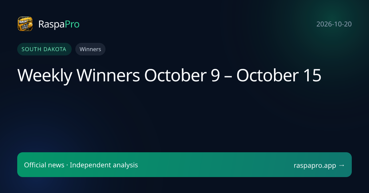Weekly Winners October 9 – October 15