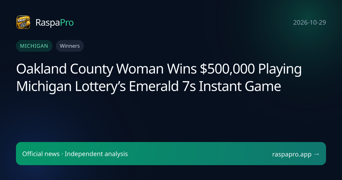 Oakland County Woman Wins $500,000 Playing Michigan Lottery’s Emerald 7s Instant Game