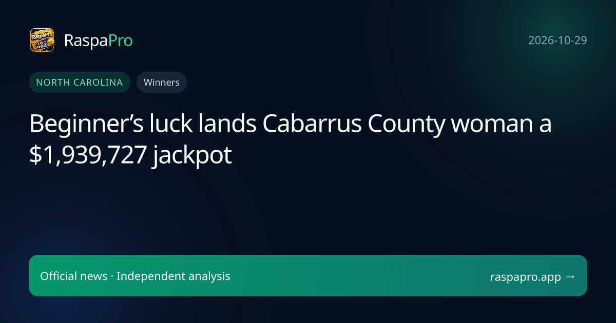 Beginner’s luck lands Cabarrus County woman a $1,939,727 jackpot