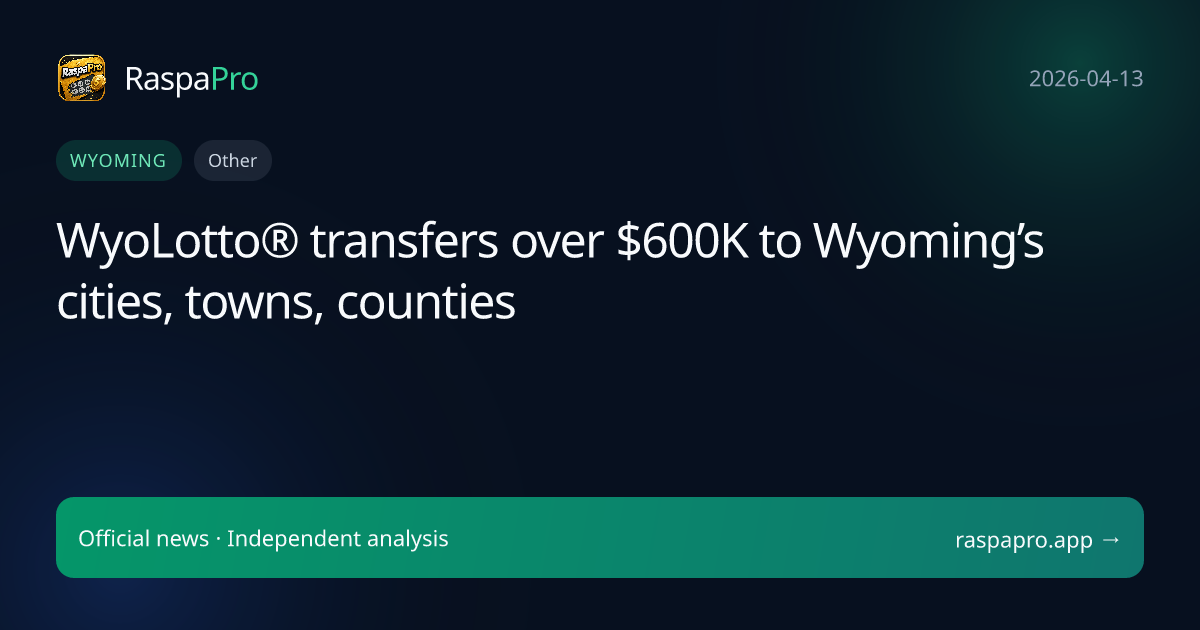 WyoLotto® transfers over $600K to Wyoming’s cities, towns, counties